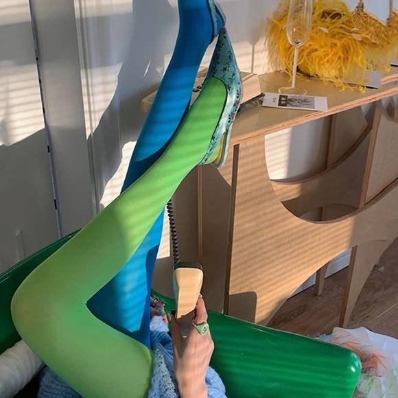 NWT two color hot pink RED stockings one hue each leg fun tights thick tights OS - Picture 3 of 11